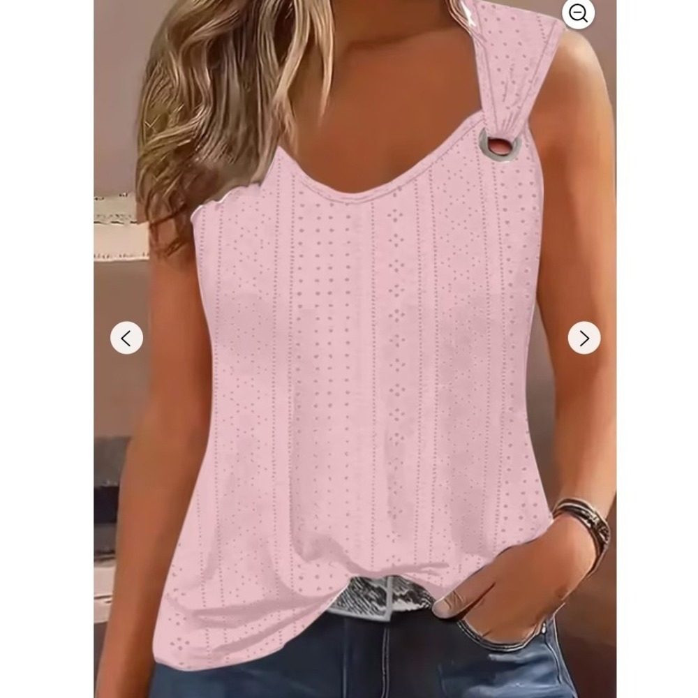 Cottagecore Boho Coquette Romantic Pink Eyelet Knit Tank Top Metal Ring M - Picture 1 of 5